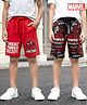 Pine Kids Marvel Terry Knit Knee Length Shorts with Spiderman Graphics Pack of 2 - Red & Black