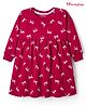 Honeyhap 100% Cotton Knit With Bio Finish Full Sleeves Winter Frock With Bow Print - Savvy Red