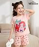 Pine Kids Disney Single Jersey Knit Half Sleeves Shorts Night Suit with Disney Princess Ariel Graphics - Pink