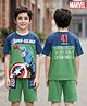 Ollington St. Marvel Single Jersey Knit Half Sleeves Drop Shoulder Oversized Cut & Sew T-Shirt & Shorts Set with Captain America Front & Back Graphics - Green
