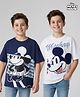 HoneyHap Disney Single Jersey Knit Oversized Drop Shoulder Half Sleeves T-Shirt with Mickey Mouse Graphics Pack of 2 - Navy Blue & White