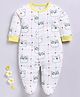 BABY GO Cotton Knit Full Sleeves Animal Face Printed Sleepsuit - White