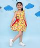 Vastrarth Pure Cotton Woven Cap Sleeves Marigold Printed Bow Applique Detailed Dress - Orange & Yellow