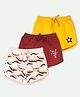 Ariel Cotton Knit Pack Of 3 Whale & Little Star Text Printed Shorts - Yellow Maroon & Peach