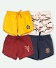 Ariel Cotton Knit Pack Of 4 Whales & Typography Printed Shorts - Yellow Maroon Peach & Navy Blue