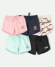 Ariel Cotton Knit Pack Of 5 Whales & Typography Printed Shorts - Pink Peach Black Sky & Navy Blue