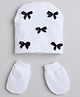 Tipy Tipy Tap Cotton Bow Applique Detailed Cap With Mittens Set - White - Diameter - 34cm