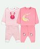 Ariel Cotton Knit Pack Of 2 Full Sleeves Striped & Unicorn Embroidered Coordinating Tees & Joggers Set - Pink & Pink