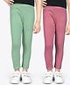 Ariel Cotton Knit Pack Of 2 Solid Non Transparent Leggings - Green & Maroon