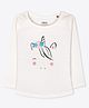Ariel Cotton Knit Full Sleeves Unicorn Printed & Pom Pom Applique Detailed Tee - Cream