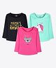 Ariel Cotton Knit Pack Of 3 Full Sleeves Baby Koala Embroidered & Unicorn Printed Tees - Black Green & Pink