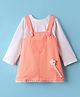 Twetoons Knit Frock & Full Sleeves Inner Tee With Floral Applique - Peach & White