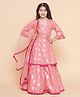 Bitiya By Bhama Cotton Blend Woven Three Fourth Sleeves Ethnic Motif Foil Printed Lehenga & Kurta With Dupatta Set - Peach