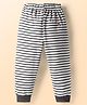 Teddy Looper Knit Full Length Lounge Pant with Stripes & Bear Embroidery - Black