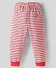 Teddy Looper Knit Full Length Lounge Pant with Stripes & Bear Embroidery - Red