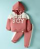 Teddy Fleece Knit Full Sleeves Hooded Winter Wear Suit Set with Mama's Boy Text Print - Rose Gold