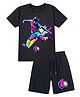 KAVEE Pure Cotton Knit Half Sleeves Football Player Printed Biowashed Tee & Shorts Set - Black