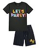 KAVEE Pure Cotton Knit Half Sleeves Lets Party Text Printed Biowashed Tee & Shorts Set - Black