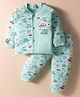 Mini Donuts Sinker Knit Full Sleeves Co-ord Night Suit with Vehicle Print - Sea Green
