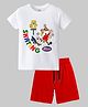 KAVEE Pure Cotton Knit Half Sleeves Skating Text Printed Biowashed Tee & Shorts Set - White & Red
