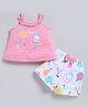 Snuggly MONKEY Cotton Jersey Knit Sleeveless Fruits Printed Coordinating Top & Shorts Set - Light Pink