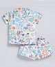 Snuggly MONKEY Poplin Woven Half Sleeves Doodle Art Printed Coordinating Shirt & Shorts Set - White