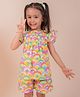 Snuggly MONKEY Poplin Woven Cap Sleeves Rainbows Printed Smocked Top & Coordinating Pant Set - White & Pink