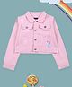 Kiddopanti Denim Woven Full Sleeves Unicorn Patch Embroidered & Sequins Embellished Crop Jacket - Pink