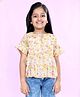 Kiddopanti Georgette Woven Half Bell Sleeves Floral Printed Top - White & Yellow