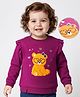 Babyoye 100% Cotton Knit Full Sleeves Sweatshirts with Teddy Patch Embroidery & Frill Detailing - Wine