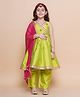 Bitiya By Bhama Silk Woven Sleeveless Floral Embroidered Kurta & Pant With Dupatta Set - Green