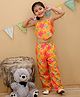 Superminis Cotton Blend Knit Sleeveless Floral Printed Top & Coordinating Pant Set - Orange