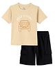 Funkrafts Premium Cotton Knitted Half Sleeves Car Printed Tee & Shorts Set - Beige & Black
