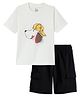 Funkrafts Premium Cotton Knitted Half Sleeves Cute Puppy Face Printed & Applique Detailed Tee & Shorts Set - Off White & Black