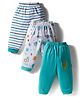 Child World Interlock Knit Full Length Lounge Pant with Stripes & Animal Print Pack of 3 - White & Sea Green