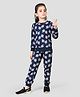 TRESNOVA Cotton Knit Full Sleeves Unicorns Printed Coordinating Antimicrobial Tee & Joggers Set - Navy Blue
