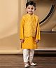 READIPRINT Cotton Woven Full Sleeves Floral Bandhani Designed Kurta Pyjama With Nehru Jacket Set - Mustard
