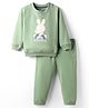 Doreme Terry Knit Full Sleeves T-Shirt & Joggers Set With Teddy Bear Print - Light Green