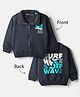 Doreme Fleece Knit Full Sleeves Sweatjacket With Front & Back Surfing Print - Navy Blue