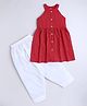 Aww Hunnie 100% Cotton Sleeveless Striped Thread Katha Work Detailed Kurta Salwar Set - Red
