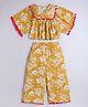 Aww Hunnie Cotton Rayon Woven Half Sleeves Floral Printed Ethnic Top & Coordinating Palazzo Set - Mustard