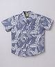 Aww Hunnie Cambric Woven Half Sleeves Leaves Printed Shirt - Grey