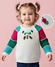 Babyoye Cotton Knit Full Raglan Sleeves Pullover Sweater With Floral Embroidery & Applique - Multicolor