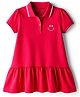 Kookie Kids Terry Knit Half Sleeves Solid Collared Flared Frock with Smiley Print - Red