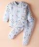 Doreme Single Jersey Knit Full Sleeves Co-ords Winter Night Suit with Bear Print - Light Blue