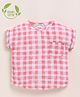 Cot & Candy Organic Muslin Cotton Knit Half Sleeves Checked Top - Pink