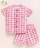 Cot & Candy Organic Muslin Cotton Knit Half Sleeves Checked & Oranges Printed Coordinating Tee & Shorts Set - Pink
