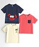 Nautinati Cotton Knit Pack Of 3 Half Sleeves Palm Tree & Crab Printed Tees - Red Off White & Navy Blue
