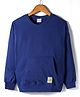 Kookie Kids Terry Knit Full Sleeves Solid Color Pullover Sweatshirt with Kangaroo Pocket - Navy Blue