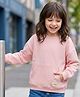 Kookie Kids Terry Knit Full Sleeves Solid Color Pullover Sweatshirt with Kangaroo Pocket - Pink